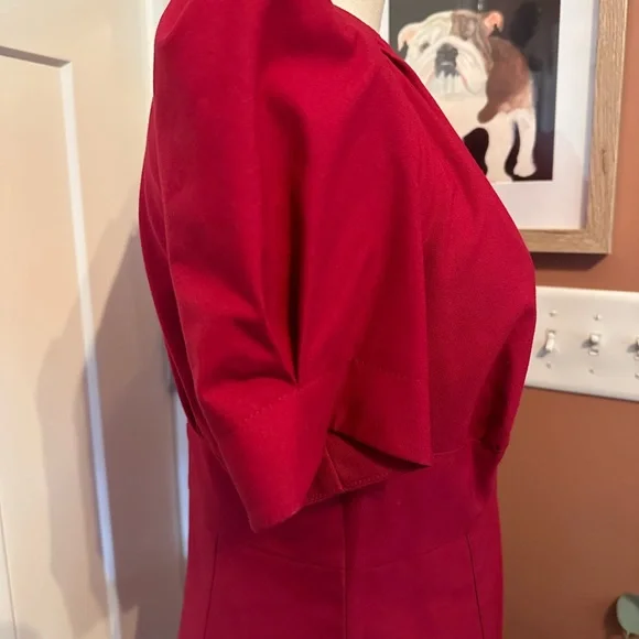 ASOS cranberry fitted puff sleeves back zipper back slit 8 midi pleats dress - Picture 6 of 14